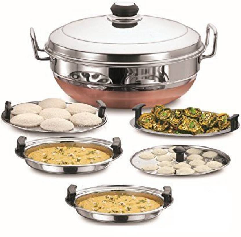 Buddybox Stainless Steel Idli Cooker 5 Plates Copper Bottom