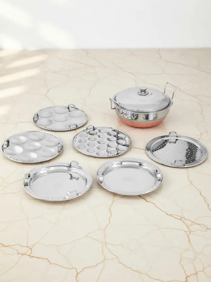 Buddybox Stainless Steel Idli Cooker 6 Plates Copper Bottom