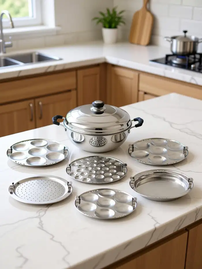 Buddybox Stainless Steel Idli Cooker 6 Plates Induction Bottom